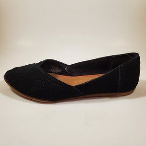 TOMS Black Suede Flats Slip on Shoes Womens Size W7 Star Flower Pattern